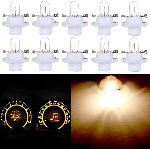 cciyu Paquete de 10 bombillas LED SMD T5 B8.4D 5050 de repuesto para Dodge Benz Dashboard Gauge Cluster LED Bombillas