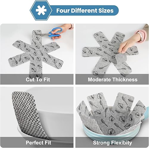 Miniatura 3 de Protectores para ollas y sartenes, juego de 18 y 3 tamaños diferentes para apilar sartén, almohadillas protectoras de sartén de fieltro más grandes