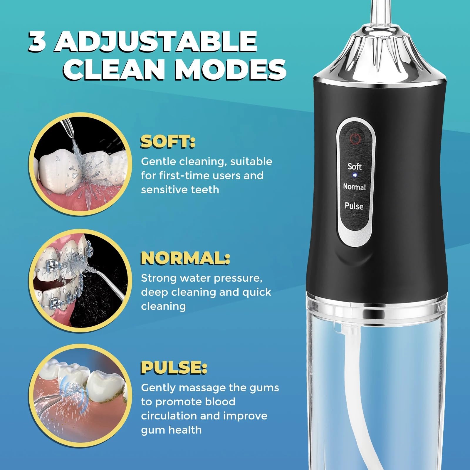 Irrigador Bucal Inalámbrico para Dientes, Limpiador Dental Recargable con 4 Boquillas para Limpieza Profunda, Irrigador Dental IPX7 Impermeable para Uso Diario en Casa