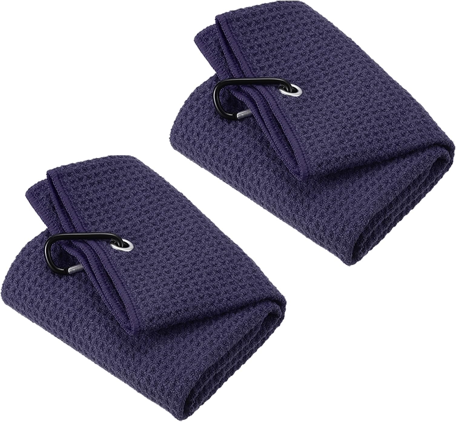 12"x12" Tri-Fold Golf Towels, 2 Pack Waffle Pattern Towels Soft Fiber Strong Water Absorption with D Clip for Golf Lovers, Navy Blue