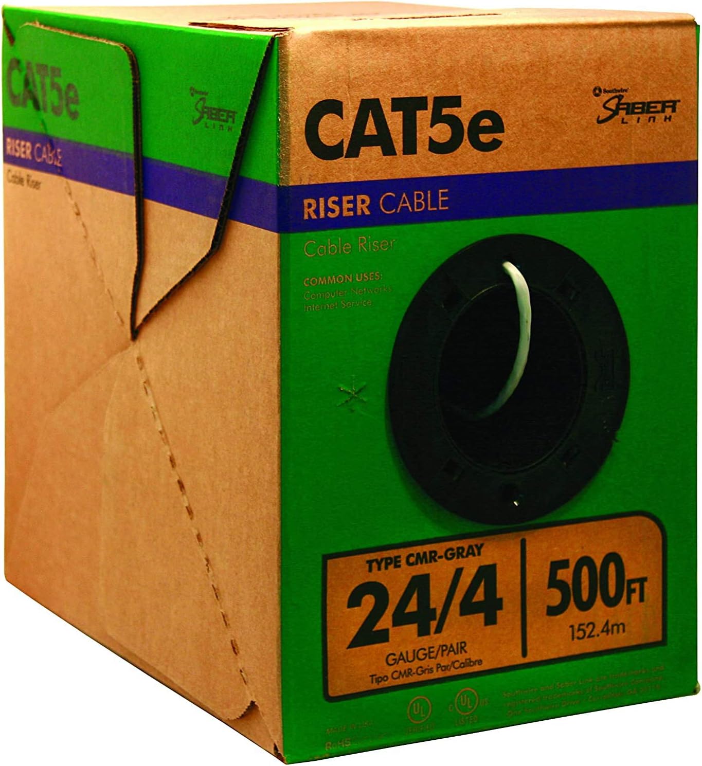 56917945 500-Feet 24-Gauge 4 Pair CMR UL 75-Degree C Low Smoke PVC Jacket Category 5e Riser Cable; Gray