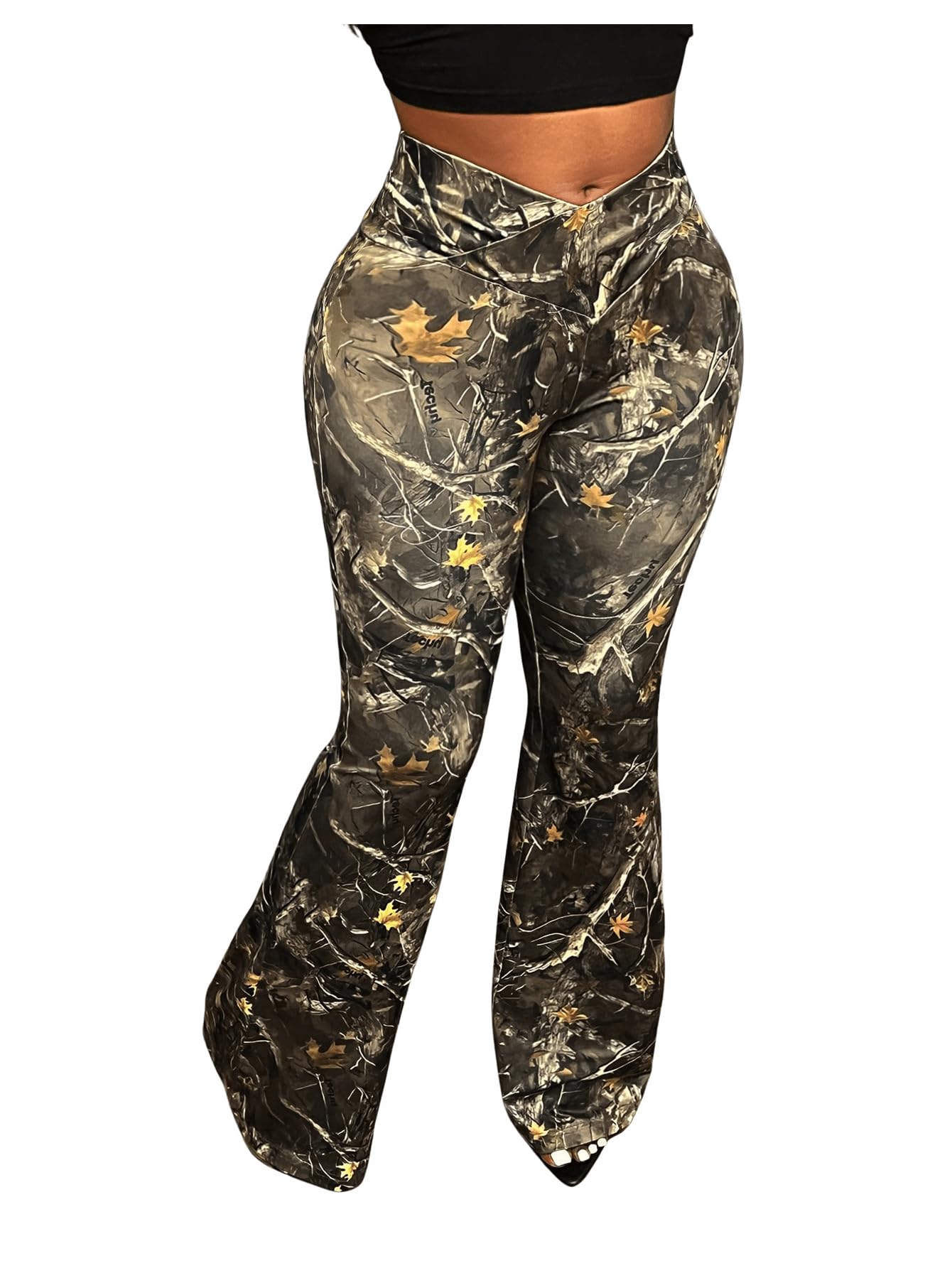 SOLY HUX Womens Camo Flare Pants High Waisted Bell Bottom Pants Y2k Streetwear Trousers