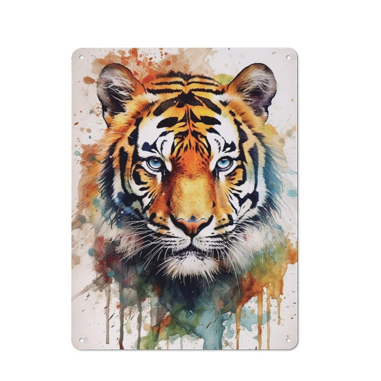 Junmoney Tiger Watercolor Tin Sign 40X30cm For Workshop Wall, Retro Wall Decor, Suited To Metal Sign Collectors