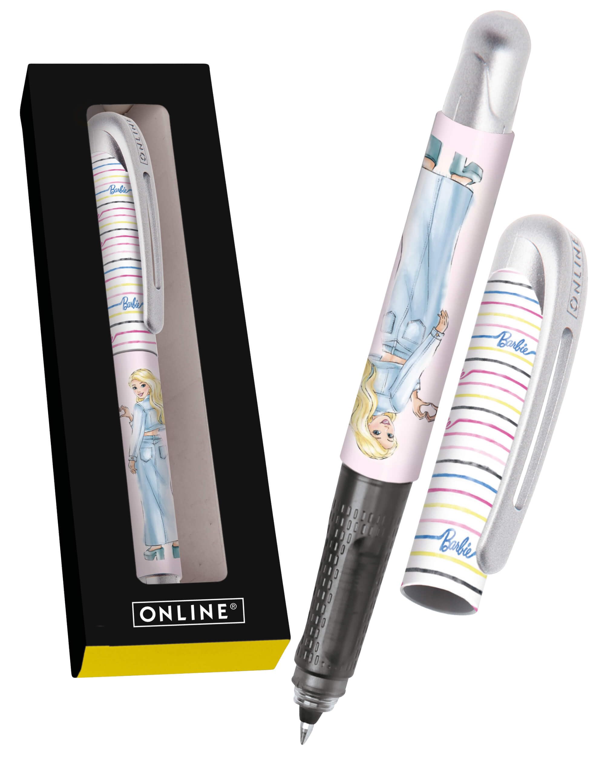 Online College Malibu Rollerball Pen with Cartridge I Ergonomic Rollerball Pen for Right and Left-Handed Users with Cool Barbie Design I Rollerball Pen Children 0.5 mm I Includes Combination Cartridge