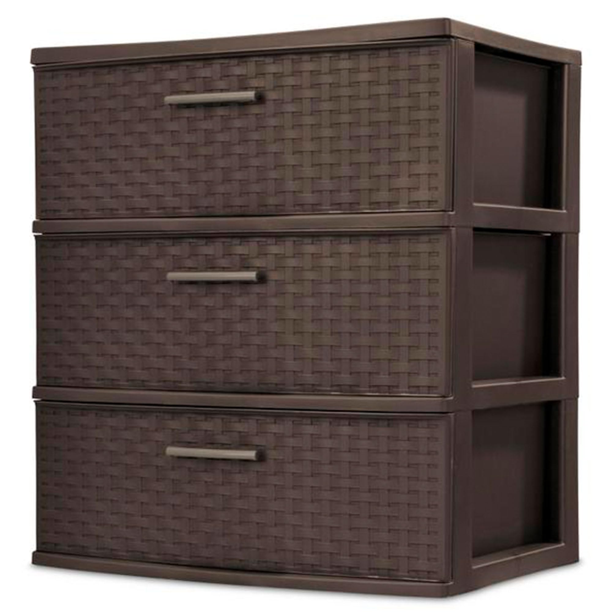 Sterilite 25306P01 3 Drawer Wide Weave Tower, Espresso Frame & Drawers w/ Driftwood Handles, by STERILITE