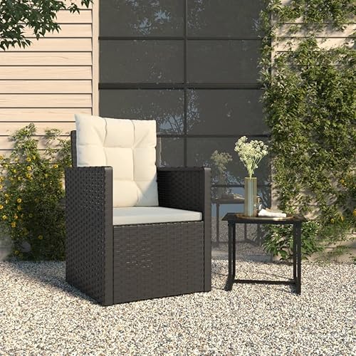 Sillón de patio con cojines, sillas de exterior de ratán de polietileno negro para patio al aire libre, Sillas para Comedor para patio, estudio,