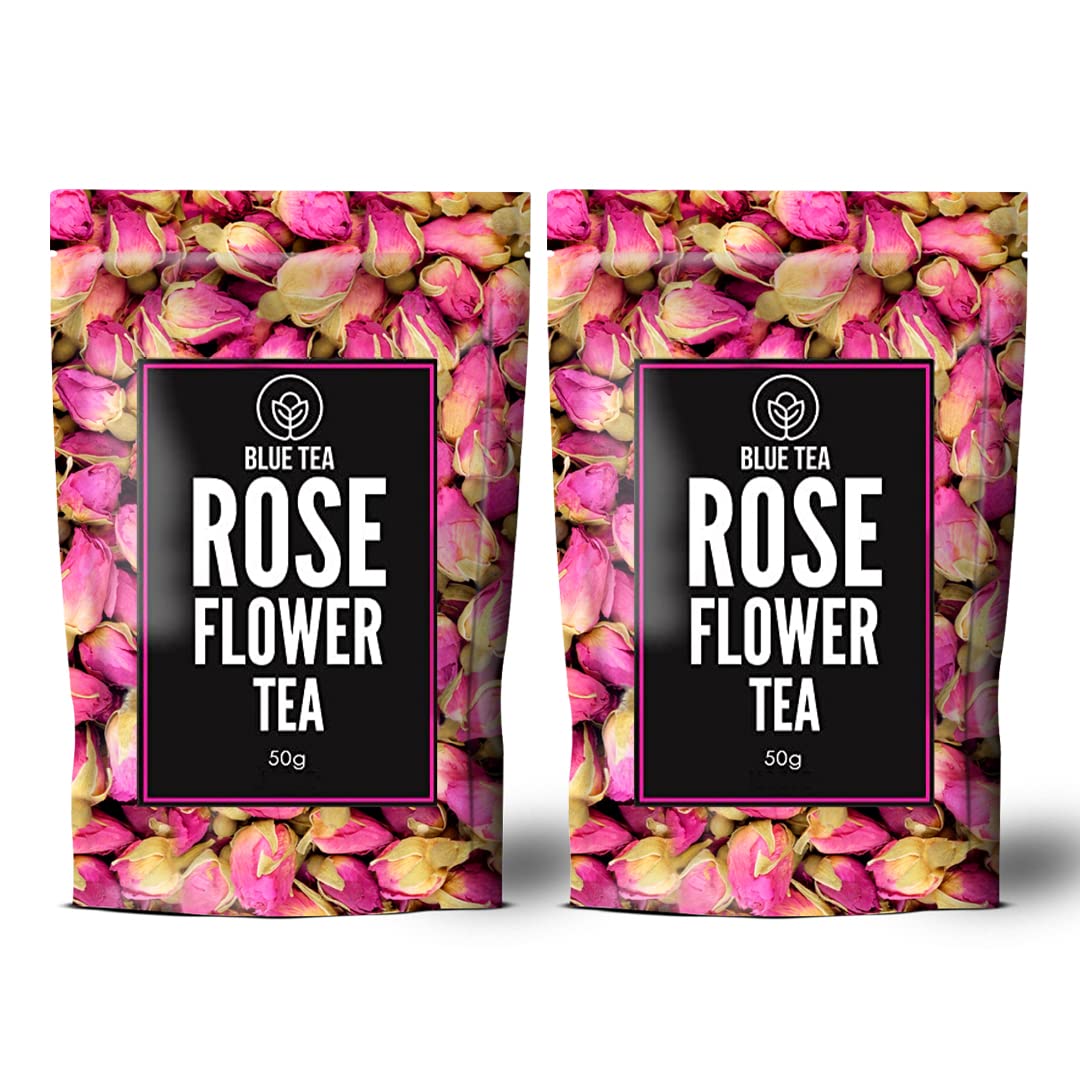 BLUE TEARose Tea - 100g -100 Cups (Pack Of 2) | RICH VITAMIN-C | Natural Rose Petals | Beautiful Hair & Skin - Caffeine Free - Flower Based - Herbal Tea | Featured In Shark Tank | Pet Jar Pack