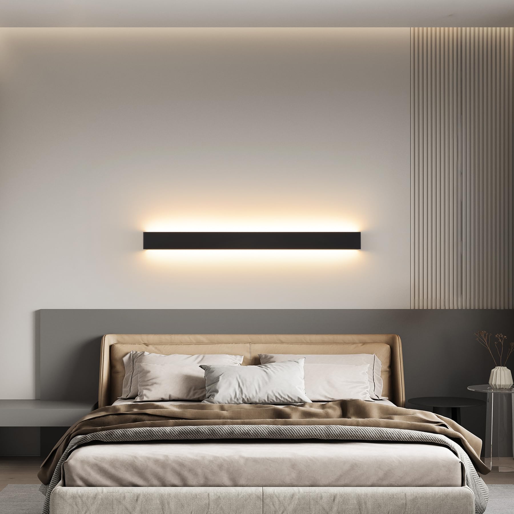 KUKAK Applique da Parete Interno,30W LED 3000K/4000K/6000K Lampada da Parete,Moderno Up Down Lampade Muro, Plafoniera da Parete Alluminio per Bagno Soggiorno Camera da Letto Scale Corridoio 96CM Nero