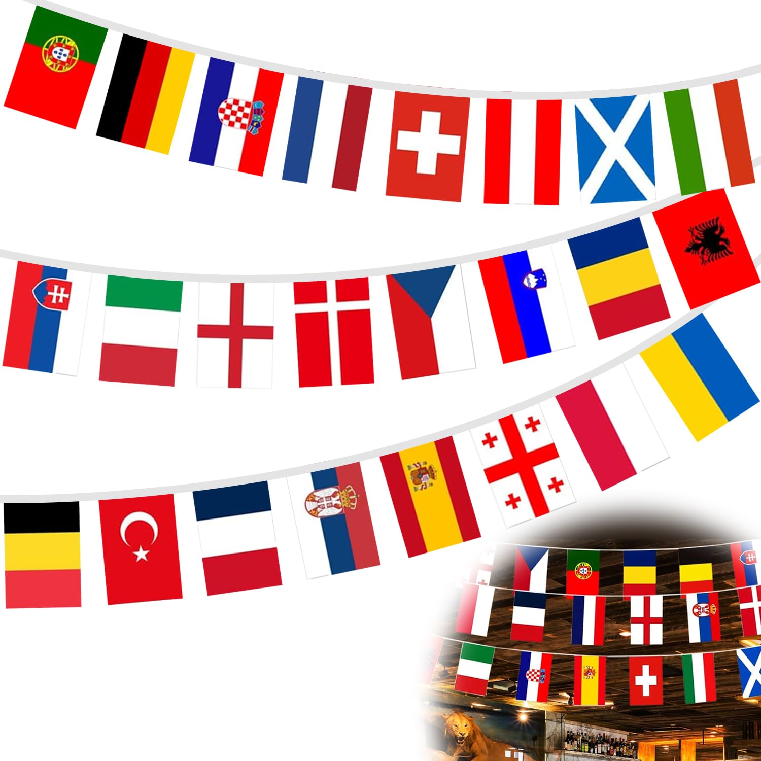 AOMAIGAD Guirlande Drapeaux Euro 2024 - 24 Pays Pour Décorer Ta Soirée Foot
