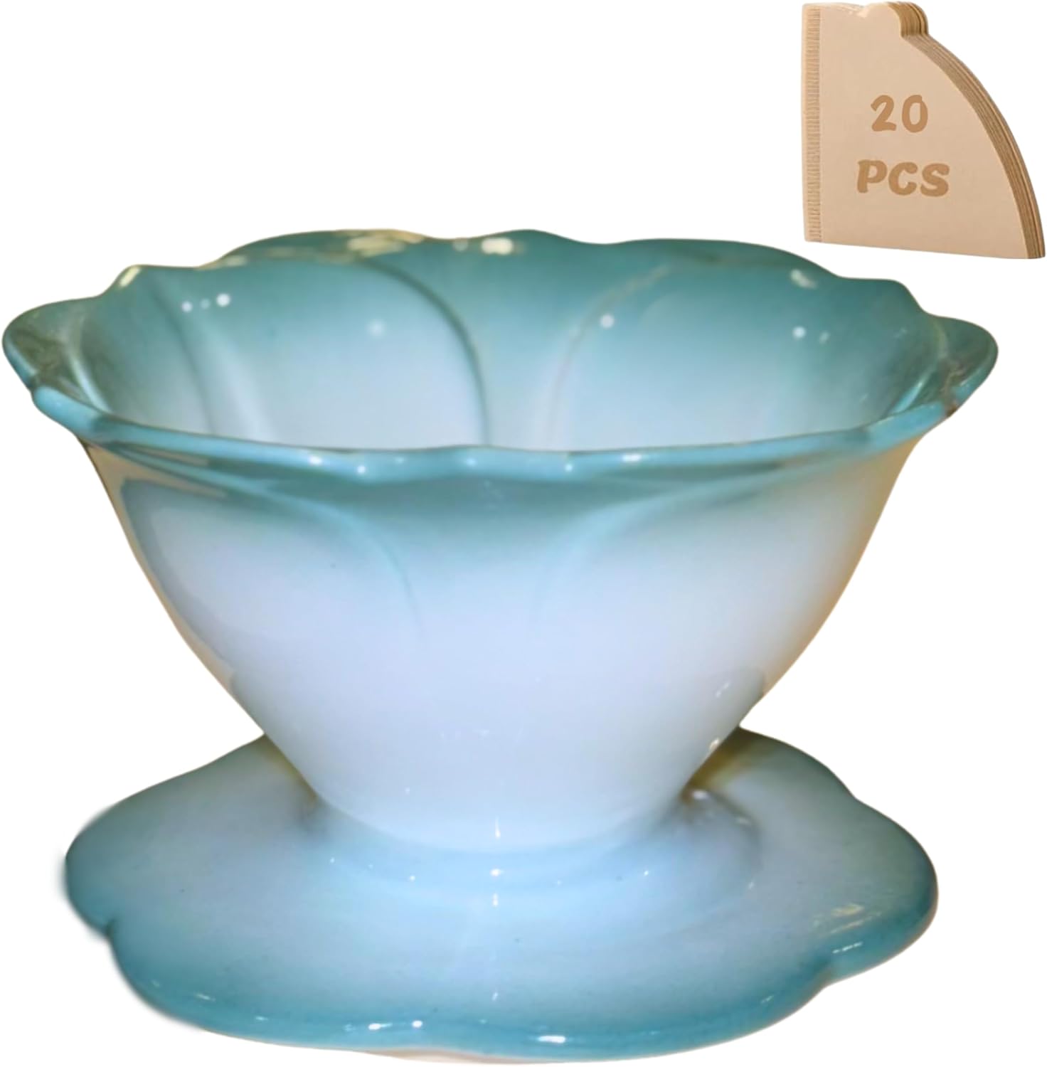 Flower Shape - Ceramic Coffee Dripper, Pour Over Coffee Maker, Slow Brewing Coffee Accessories for Home & Travel (With 20 Coffee filters "V60-01" inside) (Sakura)