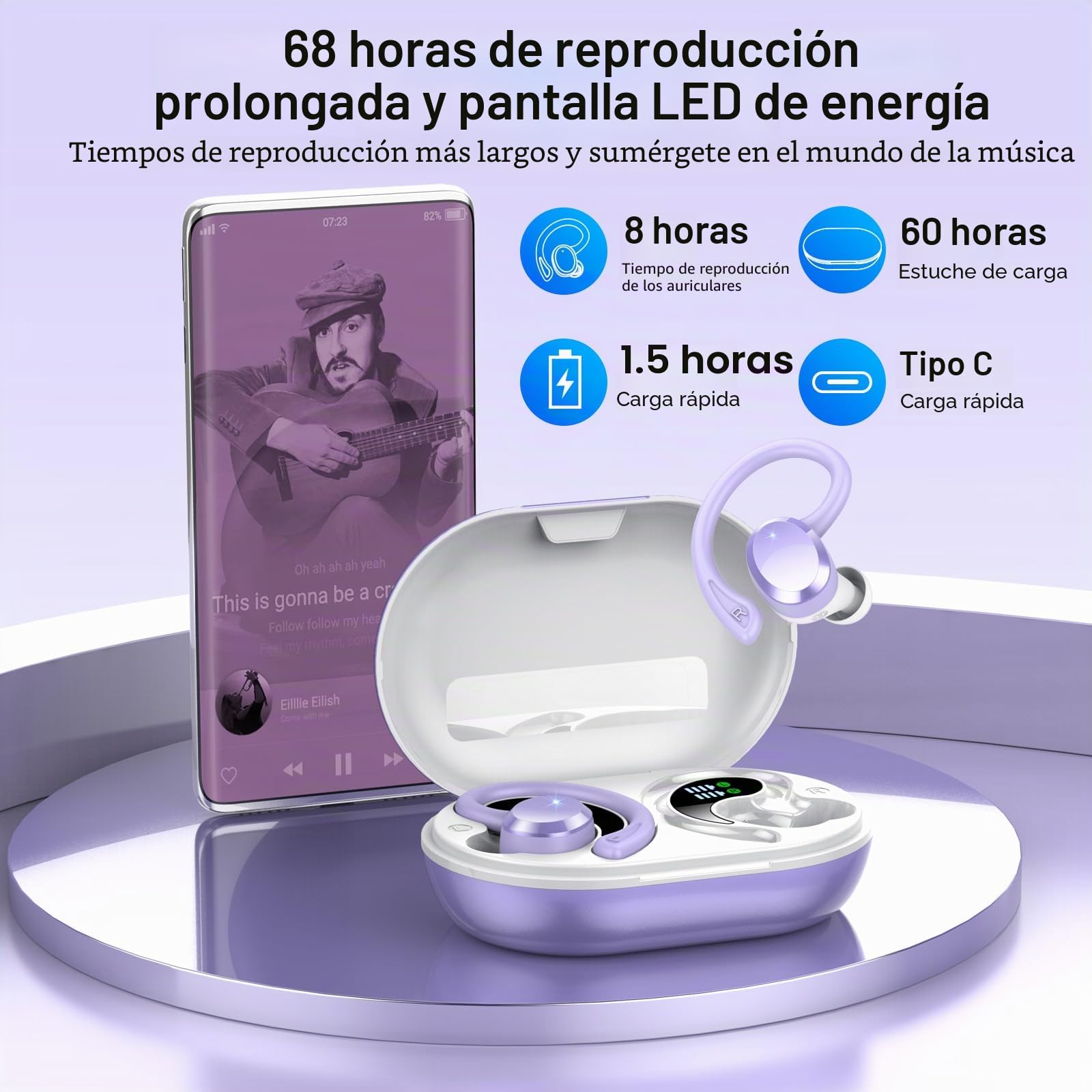 Auriculare Inalámbricos Deportivos, 2025 Nueva Auriculares Bluetooth 5.4 con HD Mic, 54H Cascos Inalambricos Bluetooth con Pantalla LED, IP7 Impermeable, Cancelacion Ruido ENC Auriculares Running