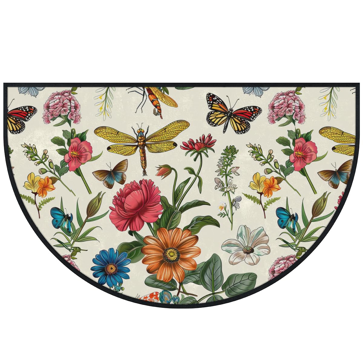 Mexpekil Paillasson vintage en forme de demi-lune pour intérieur et extérieur - Lavable - Demi cercle - Attrape la saleté - 100 x 160 cm
