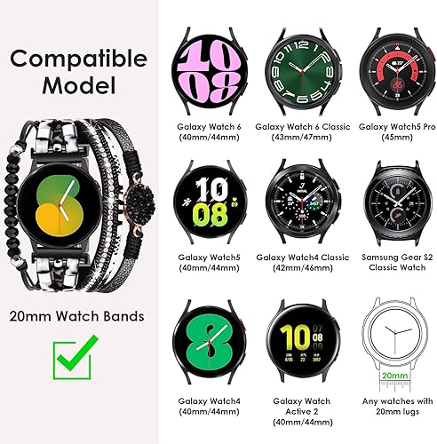 Miniatura 5 de VISOOM Pulsera bohemia con cuentas para Samsung Galaxy Watch 6542 de 1.575 pulgadas, 1.732 pulgadas, reloj 6 bandas clásicas de 1.654 pulgadas para
