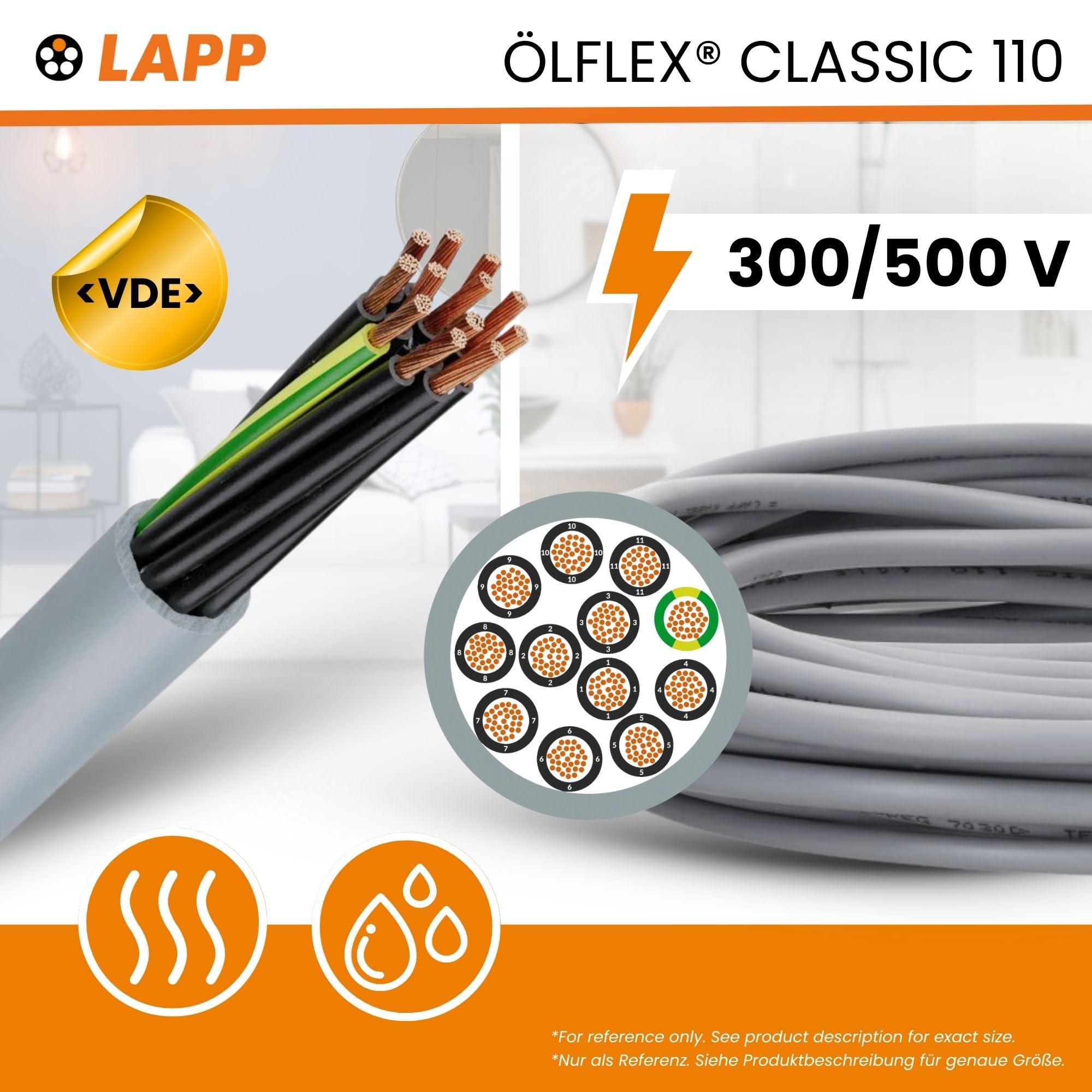 Lapp 1119212 Ölflex Classic 110 - Cable de Control PVC 12x1 mm² - 10 m | Manguera de 12 conductores con cable de protección verde-amarillo, 12G1 resistente al aceite y flexible para máquinas