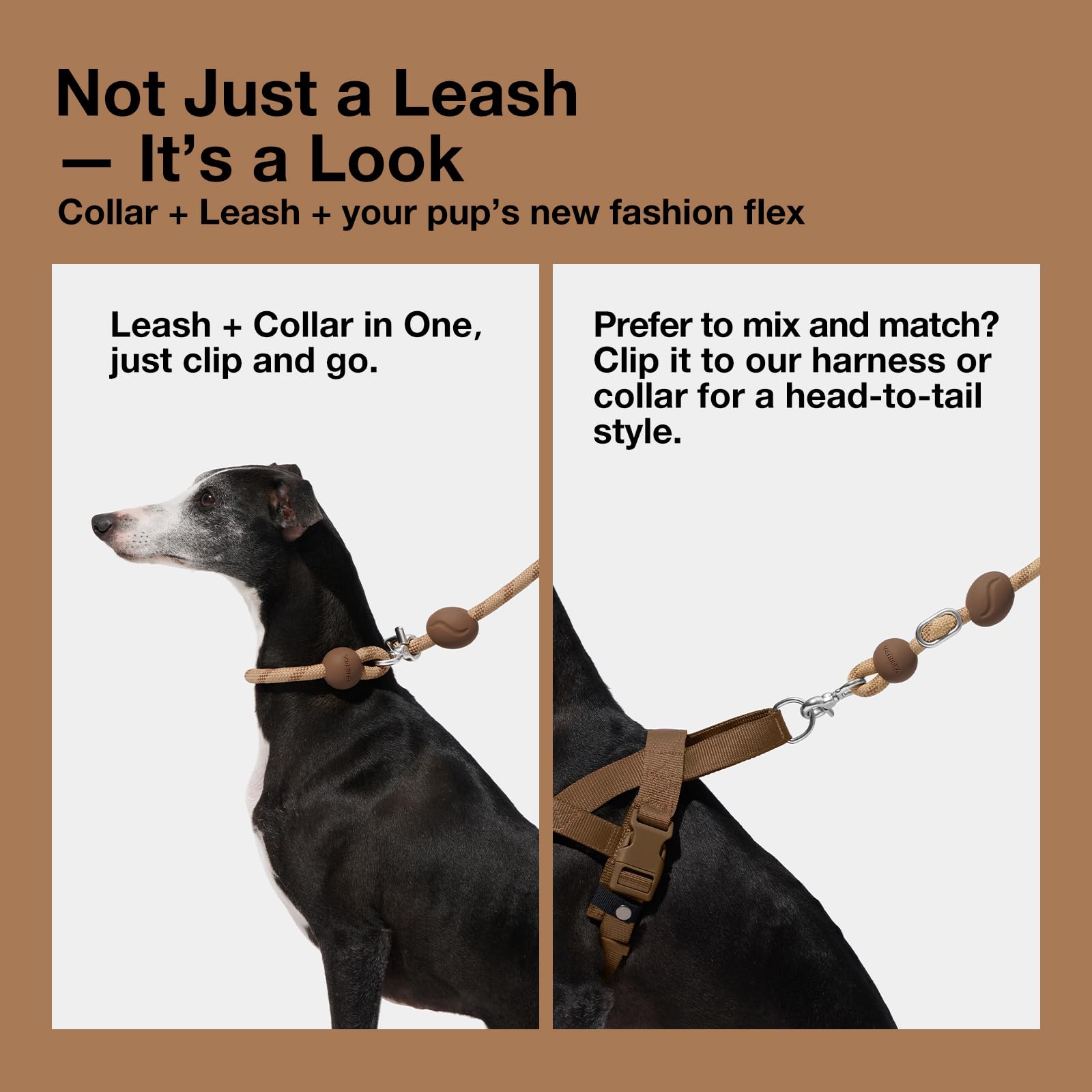 VETRESKA Laisse pour Chien Mains Libres, Laisse réglable 2,4 m pour Chiens Moyens à Grands, Bandoulière Taille (café)