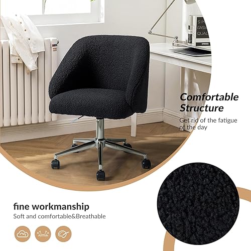 Miniatura 6 de HULALA HOME Silla de oficina sherpa, cómoda silla de escritorio tapizada para oficina en casa, silla de trabajo de altura ajustable, silla de