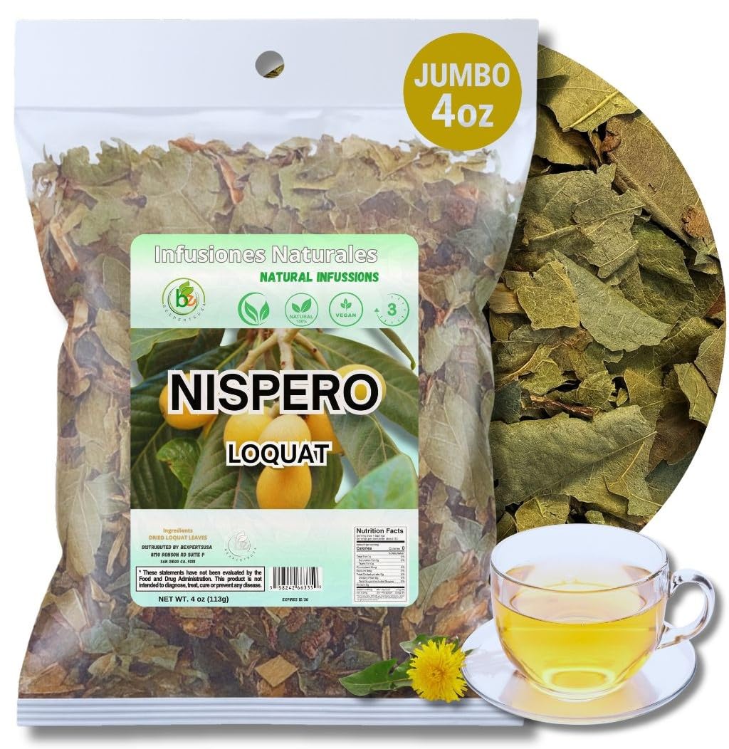 Té de Hojas de Níspero (Loquat Leaf Tea) – 4 oz (113 g) – 100% Natural, Wildcrafted Herbal Loose Leaf Tea – Caffeine-Free, Vegan, Gluten-Free, Non-GMO – by Bexpertsusa