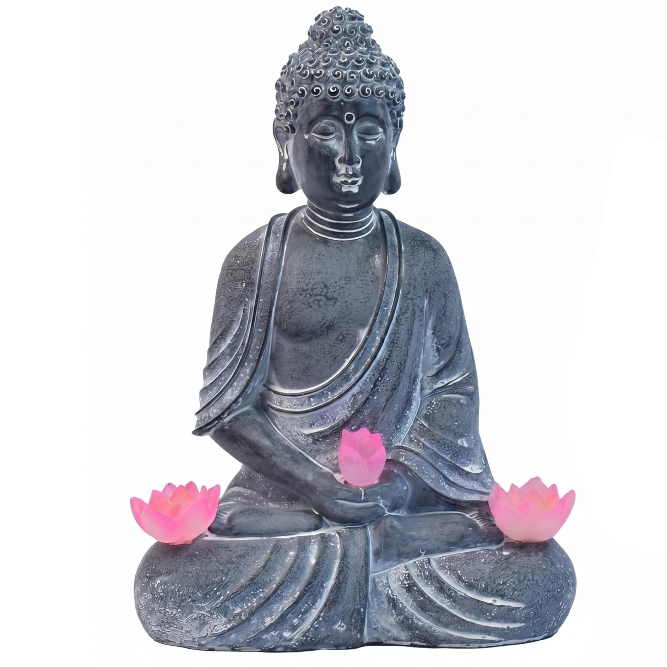 Wilafury Buddha Statue Outdoor, Solar Zen Garden Statues, Waterproof Resin Figurine with Lotus Flower for Outside Patio Lawn Yard Balcony, Sitting