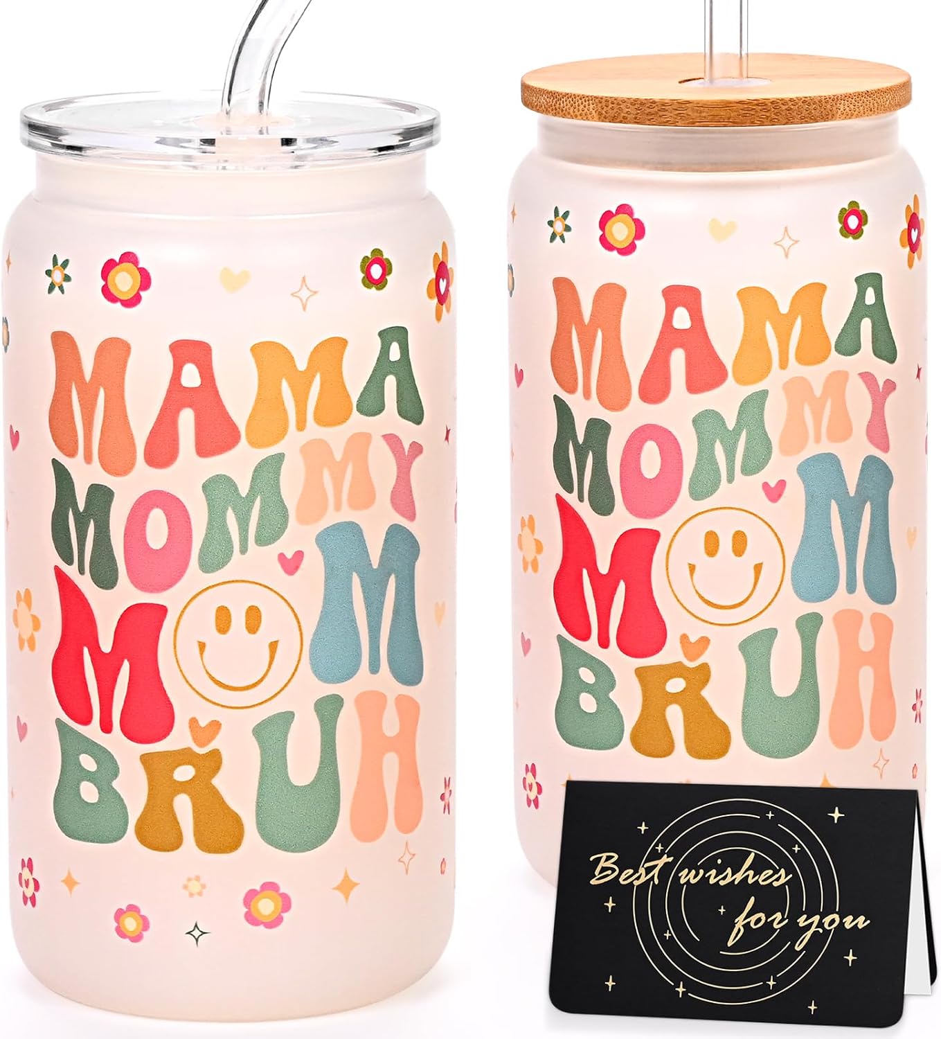 Gifts for Mom, Mama Mommy Mom Bruh 18 Oz Can Glass Cup, Best Valentine's Day Mother's Day Birthday Gifts for New Mom(Scrub)