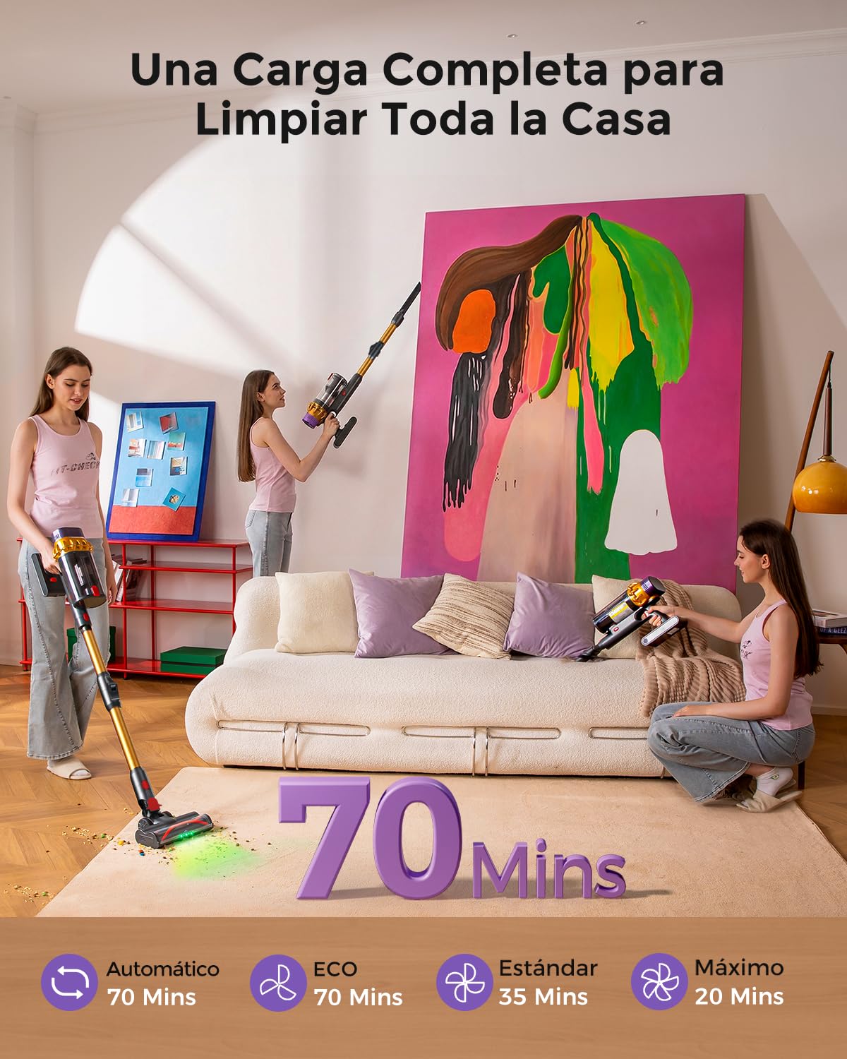 C10 EVO Aspiradora sin Cable, 68Kpa/600W/70Mins Aspiradoras Escoba con Modo Automático, Diserio autoportante, Depósito Doble de 1.8L, Cepillo Antienredos, Limpia Bajo Muebles sin Agacharte