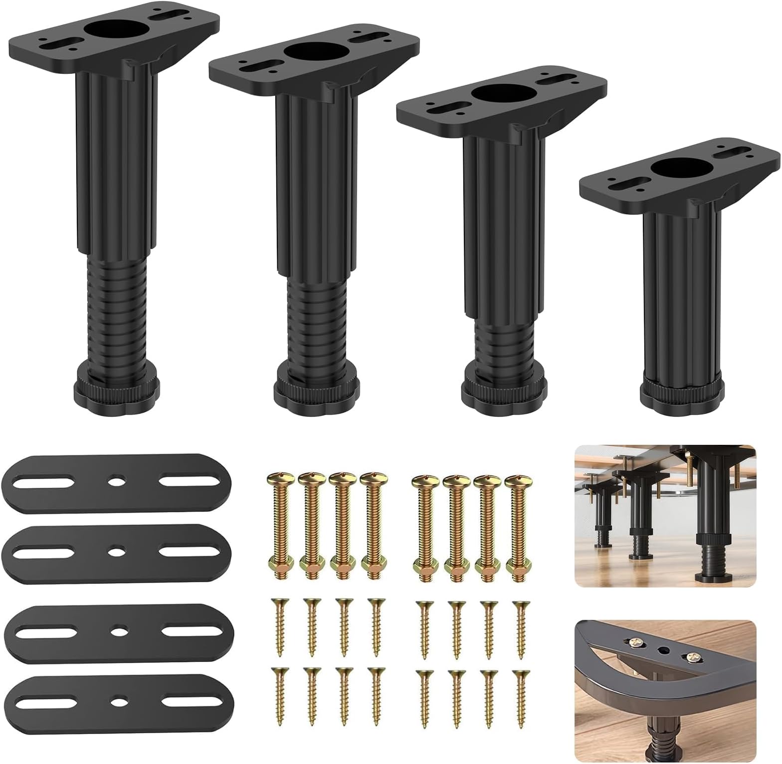 Heavy Duty Adjustable Bed Frame Support Legs - Universal Fit 5.1”-7.4” Height, Enhanced Stability Metal Legs for Beds, Cabinets, 4 Pack