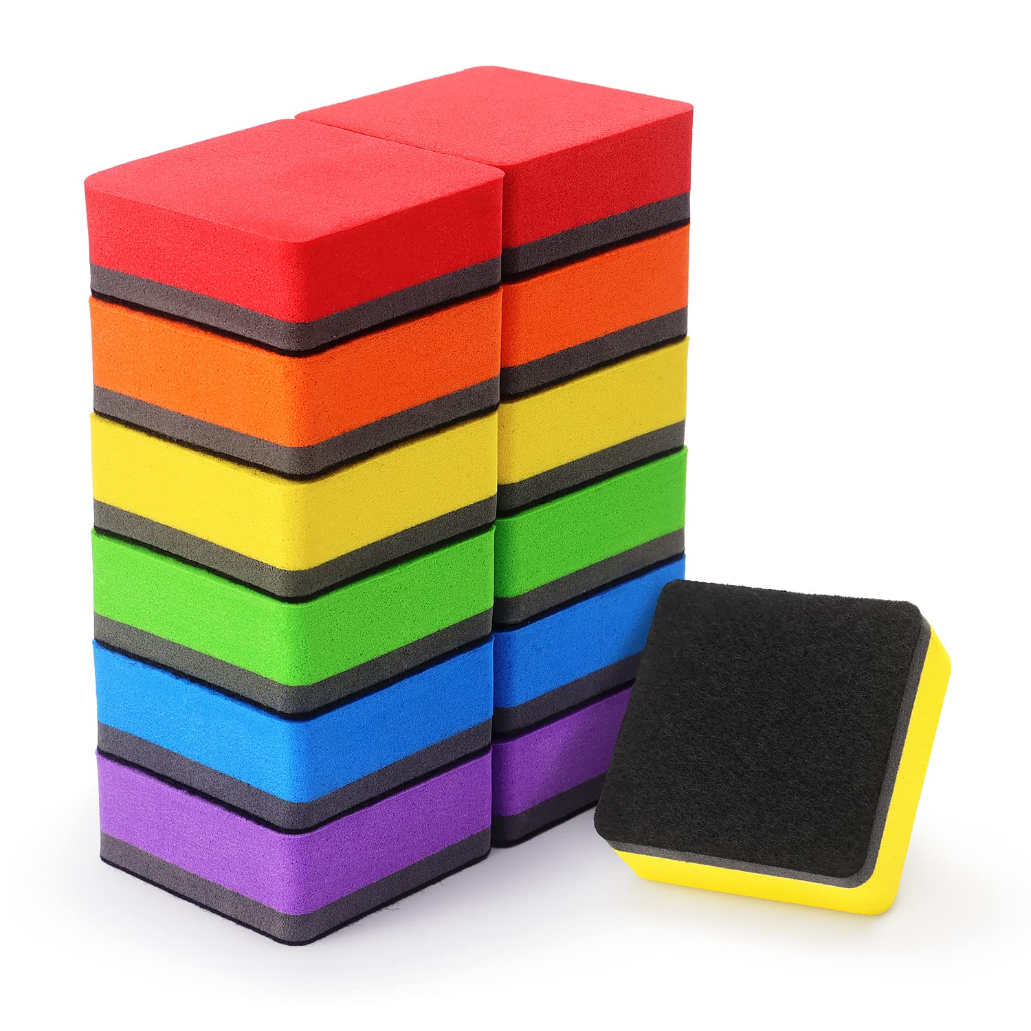 Tamaki 12 Pack Magnetic Whiteboard Eraser, Dry Eraser Board Erasers, Dry Erasers for White Board, Whiteboard Erasers for Kids Classroom, 6 Colors, Square, 2 x 2 x 0.8 Inch