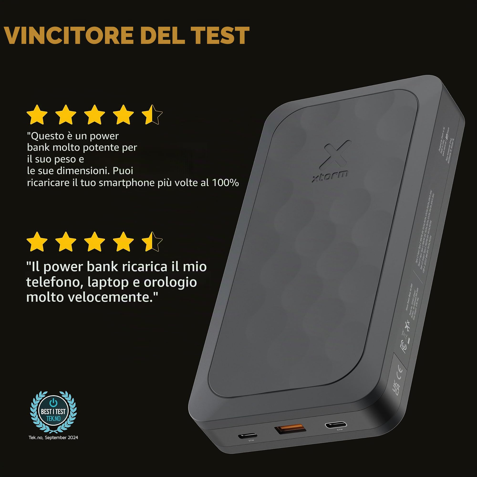 Xtorm Fuel Series 5 Laptop Power Bank 45000mAh 67W USB-C PD plastica riciclata GRS max autonomia professionale Midnight Black FS5451