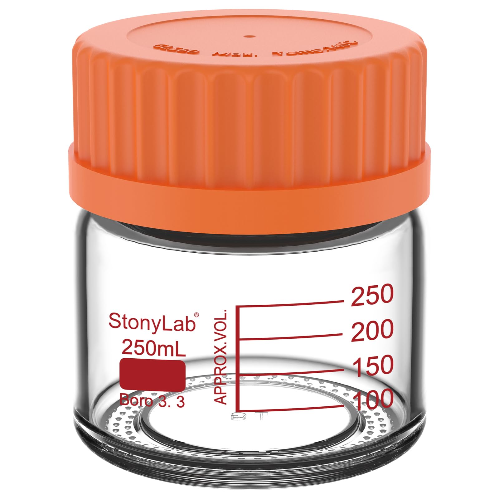 Stonylab Clear Graduated Storage Bottle, Borosilicate Glass Round Bottom Reagent Bottle With Gl80 Screw Cap And Wide Mouth, High Transparency For Laboratory Use, 250 Ml