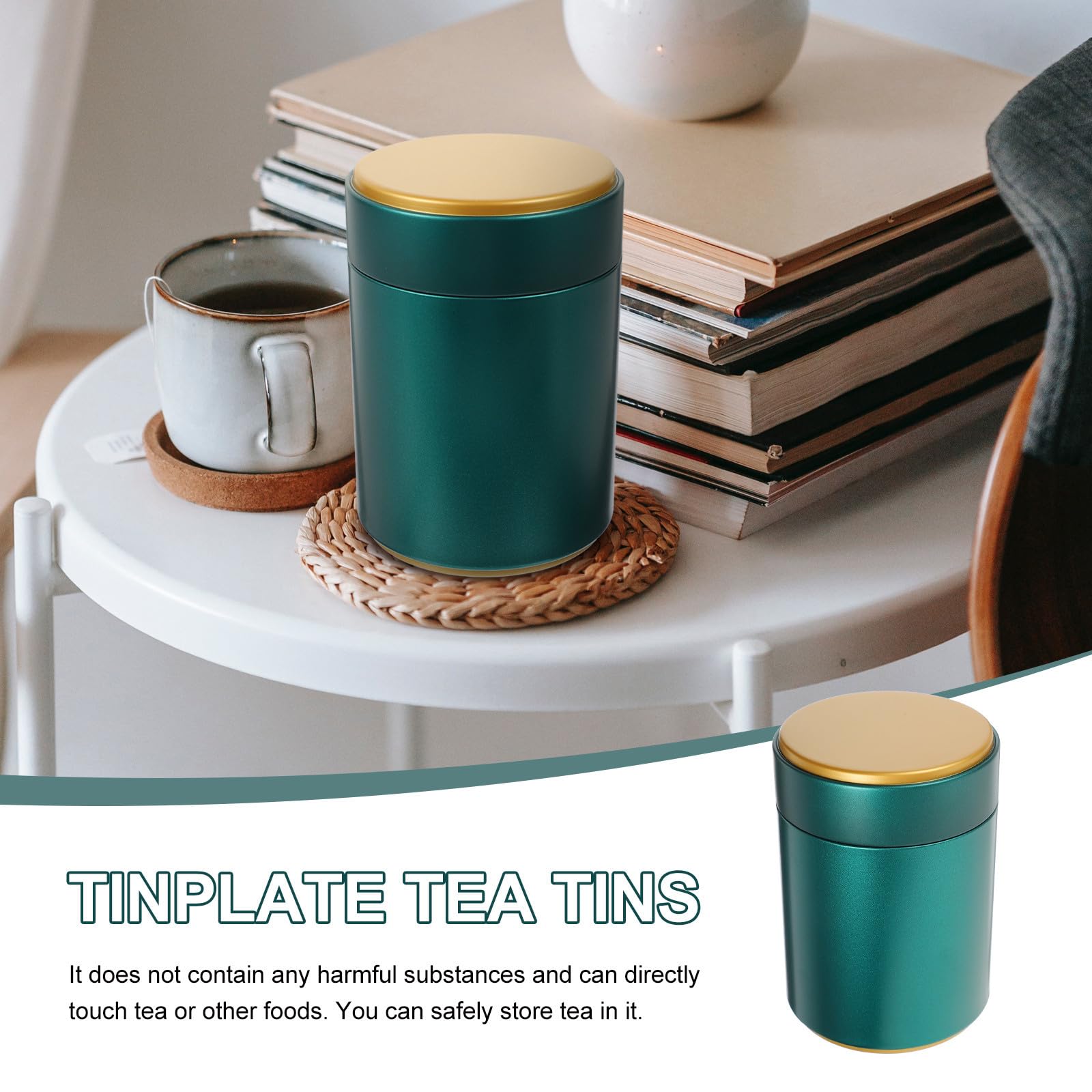Lata de Té Redonda de Hojalata con Tapa Hermética, Recipiente Compacto y Fácil de Limpiar para Almacenar Infusiones en Casa