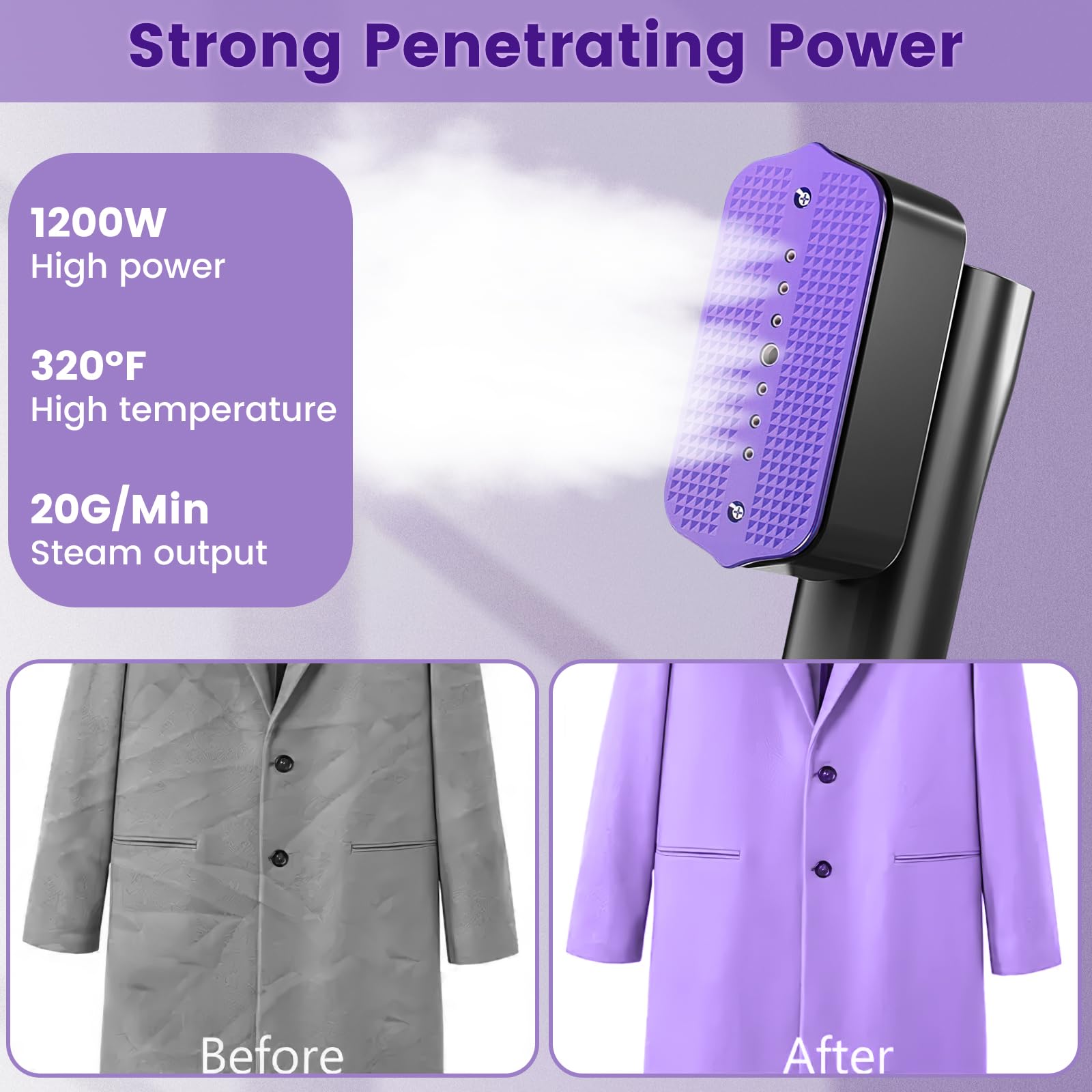 Vaporizador portátil para ropa, vaporizador portátil de visualización LCD de viaje, tres funciones opcionales, voltaje de 1200 W, fuerte plancha de vapor dos en uno, tanque de agua