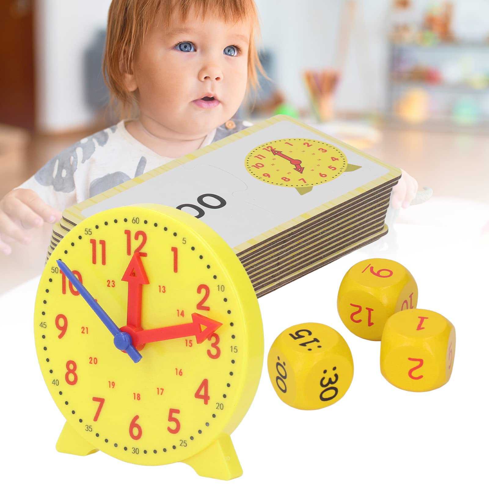 Zabawki Edukacyjne dla Dzieci, 3 Kostki 24 Karty Czas dla Dzieci Nauka Zegara Zabawka Poznawcza Zabawka Edukacyjna