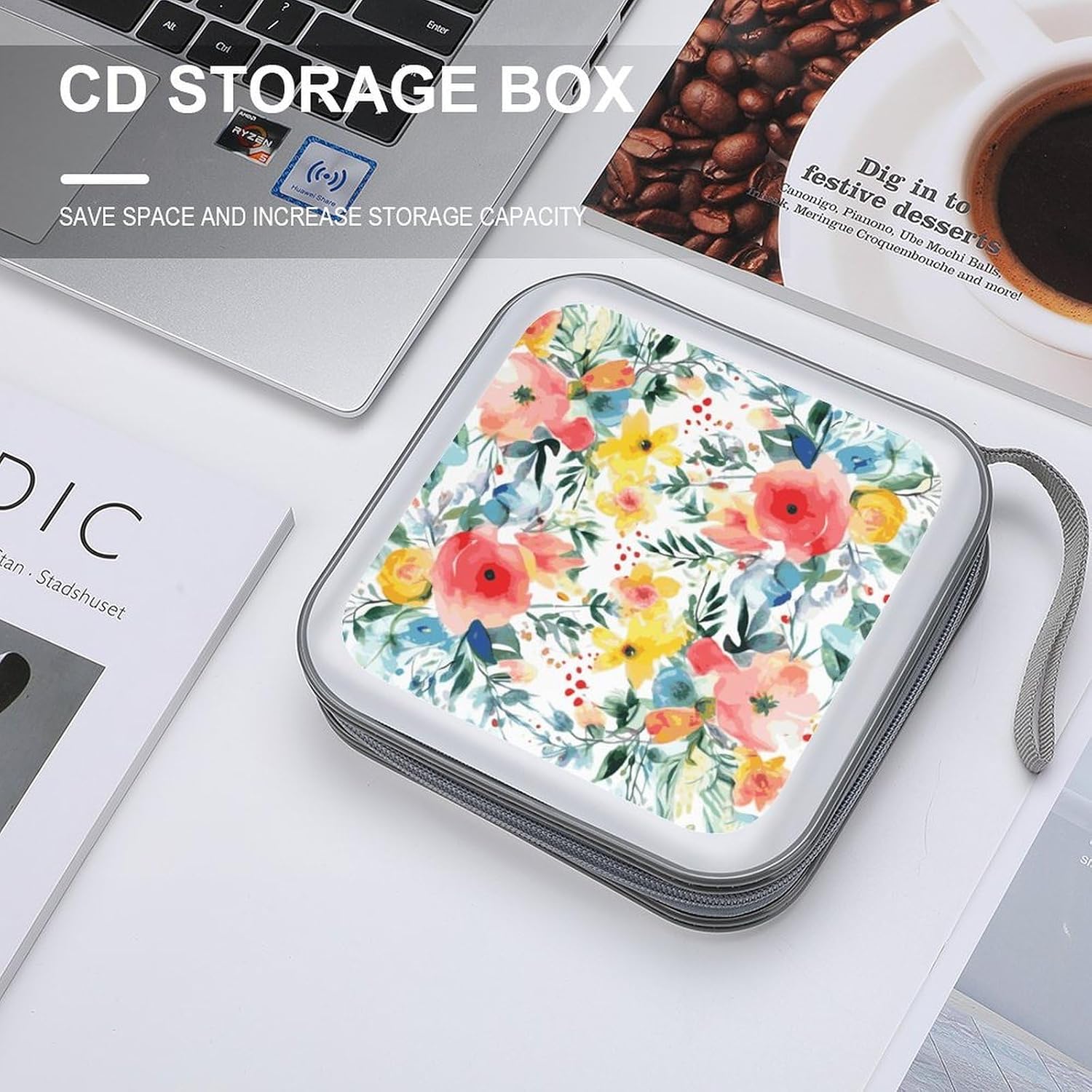 Bright Floral Watercolor DVD Case, 40 Capacity CD Case Holder with Zippers, Portable CD Holder Hard Plastic Disc Cases Personalized DVD Wallet Organizer for Car Home Travel image 4