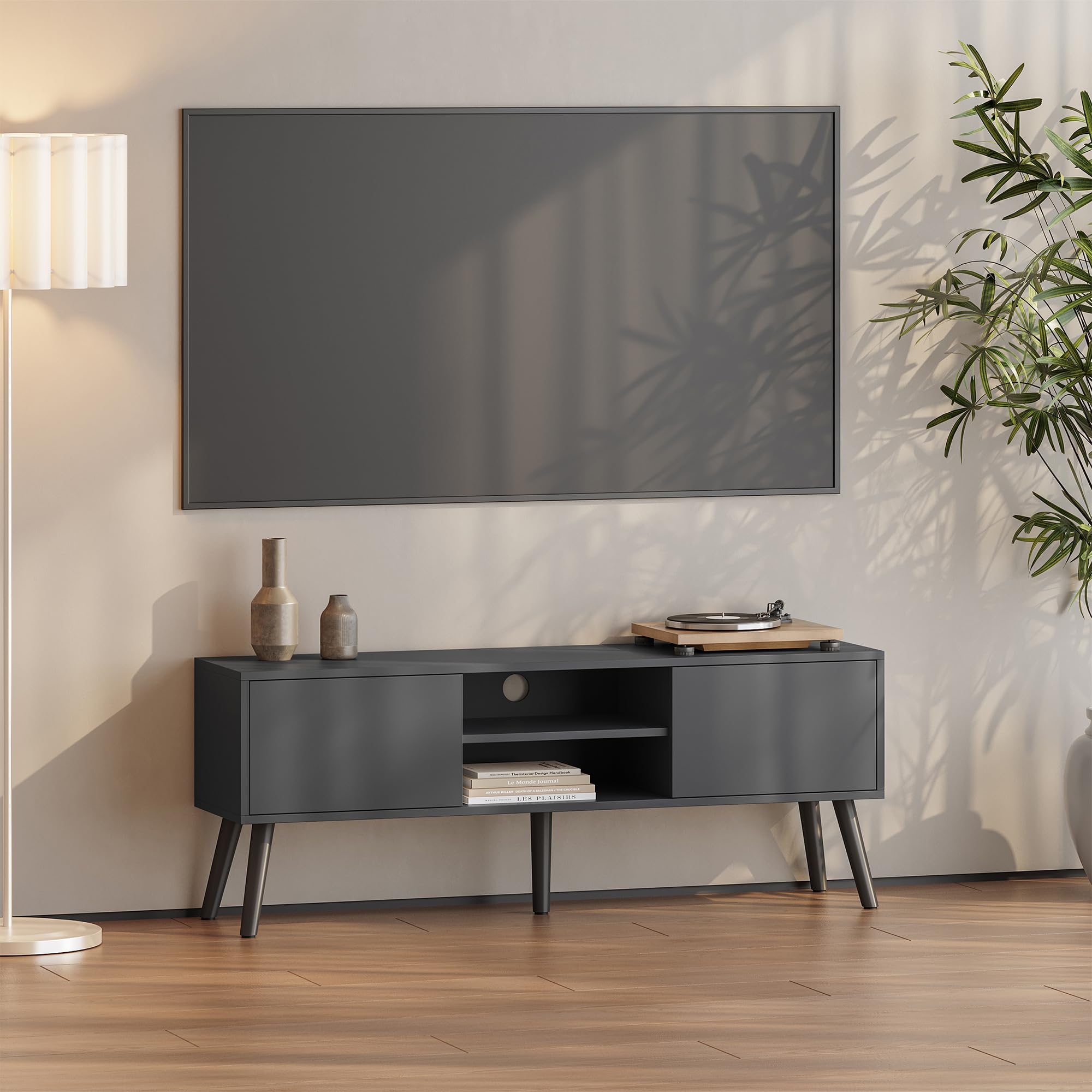 scaffale tv con porte e ripiani scuro-grey