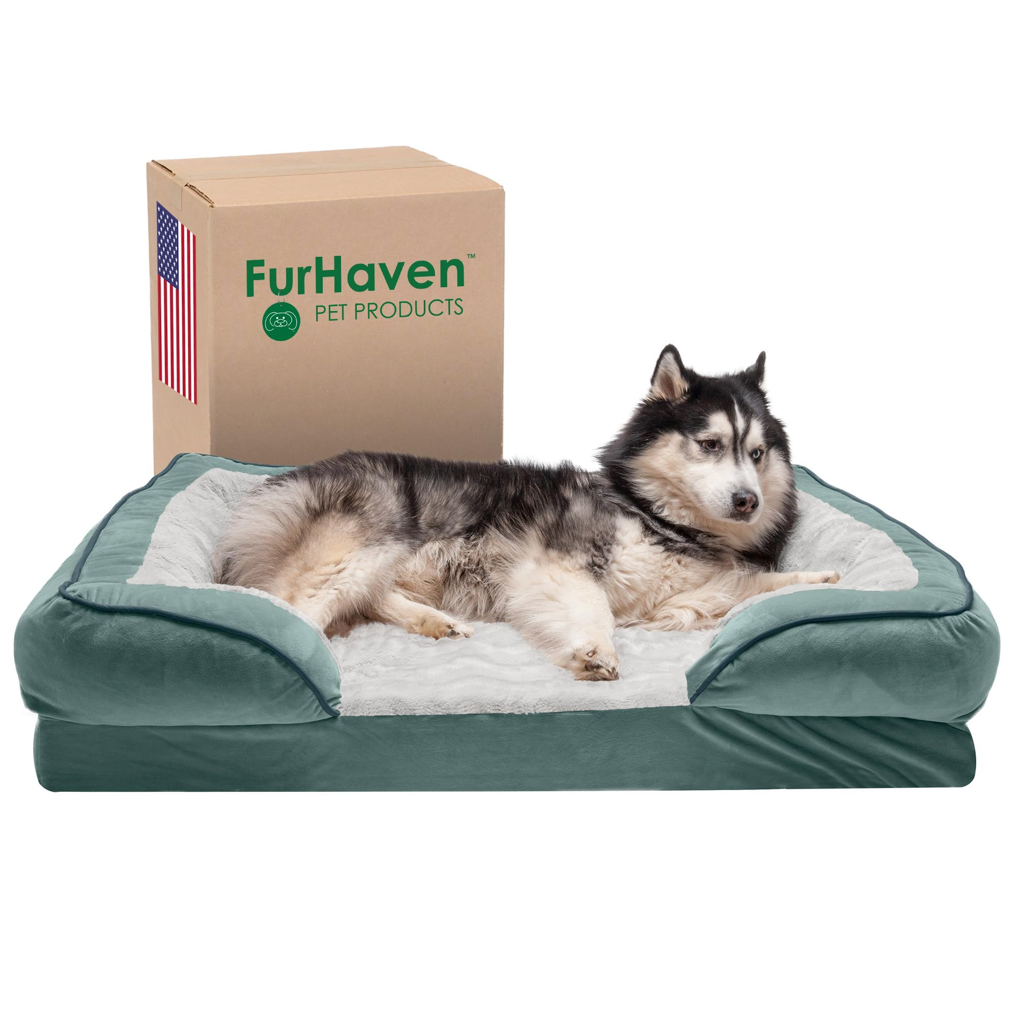 Furhaven Memory Foam Dog Bed for Large Dogs w/ Removable Bolsters