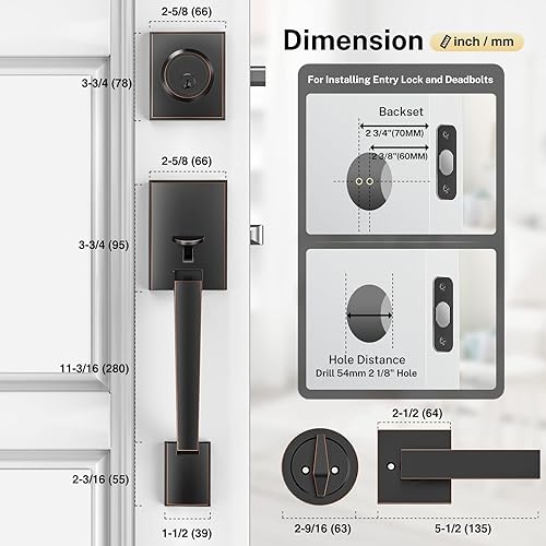 Miniatura 6 de Brightify - Manija de puerta delantera, mango con palanca de puerta, juego de manijas de puerta delantera, juego de cerradura de seguridad ajustable