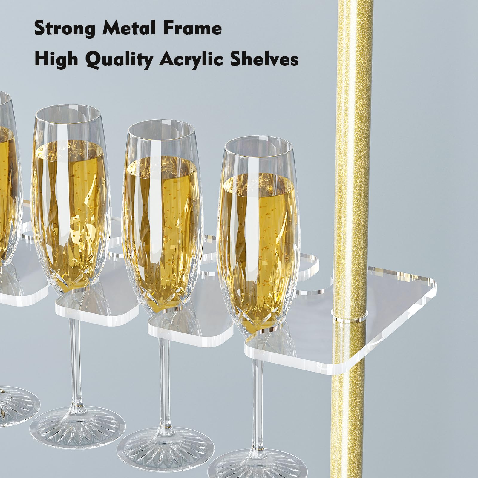 ikare Soporte de pared de champán para fiesta, soporte de pared de acrílico transparente de 4 niveles, 32 copas de vino para copas de champán en bodas, fiestas de despedida de soltera y eventos,
