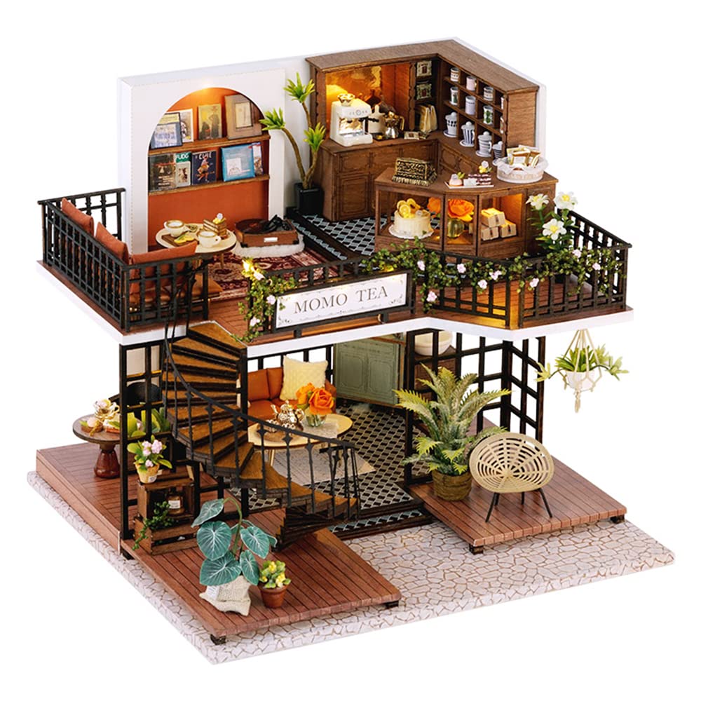 Kisoy Dollhouse Miniature with Furniture Kit, Handmade DIY House Model for Teens Adult Gift (Forest Teahouse)