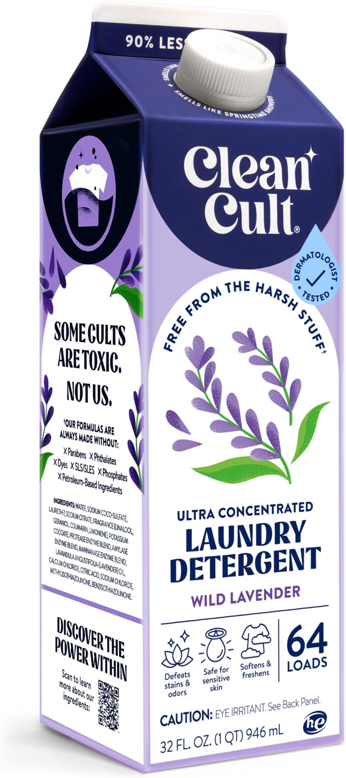 Ultra Concentrated Liquid Laundry Detergent Soap, 64 loads (32 oz), Long Lasting Scent, 90% Less Plastic, No Harsh Chemicals, Wild Lavender, Defeats Stains & Odors, HE/Standard Compatible