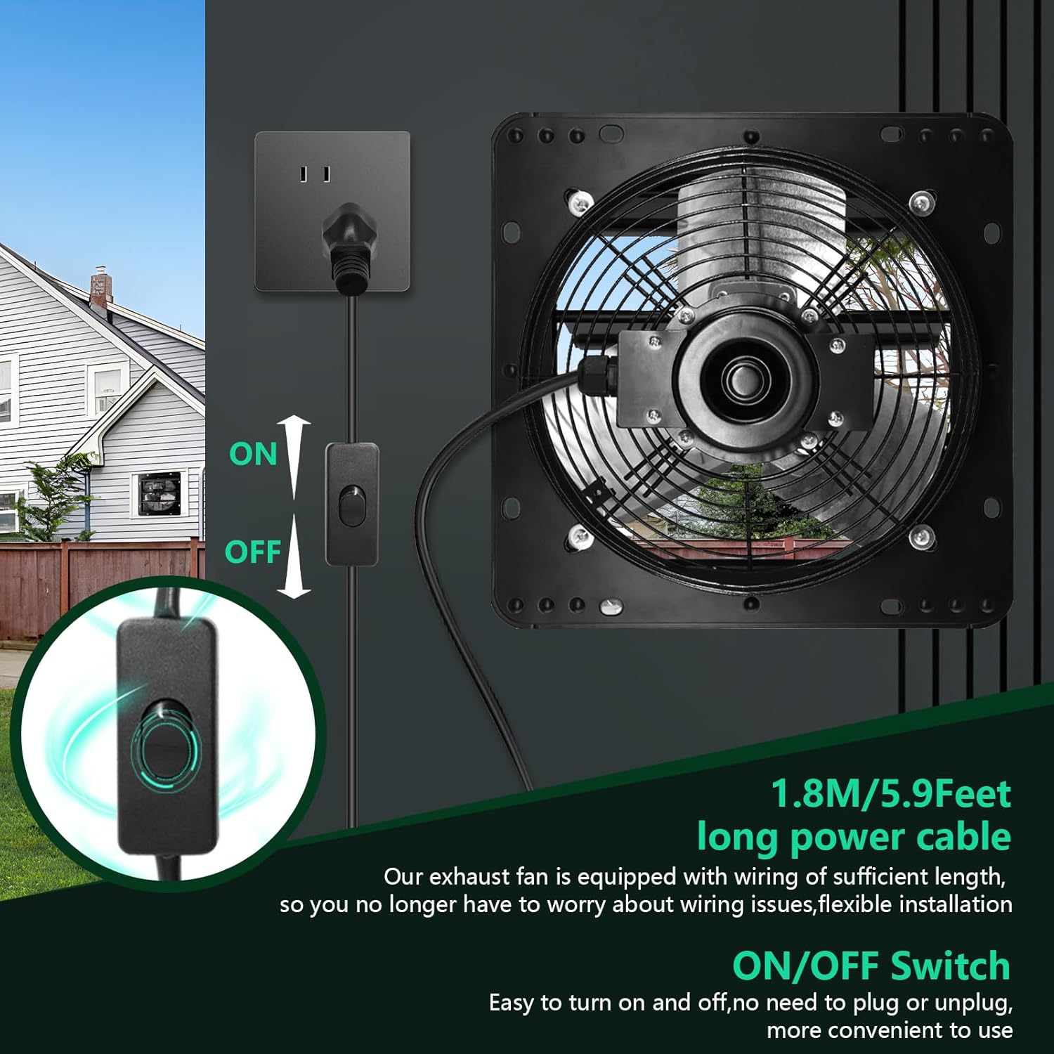 12 Inch Shutter Exhaust Fan,Wall Mount Ventilator Fan with ON/OFF Switch,Attic Vent Fan for Greenhouse, Gable, Barn, Garage, Shed,Chicken Coops Ventilation Fans 970 CFM 1680RPM