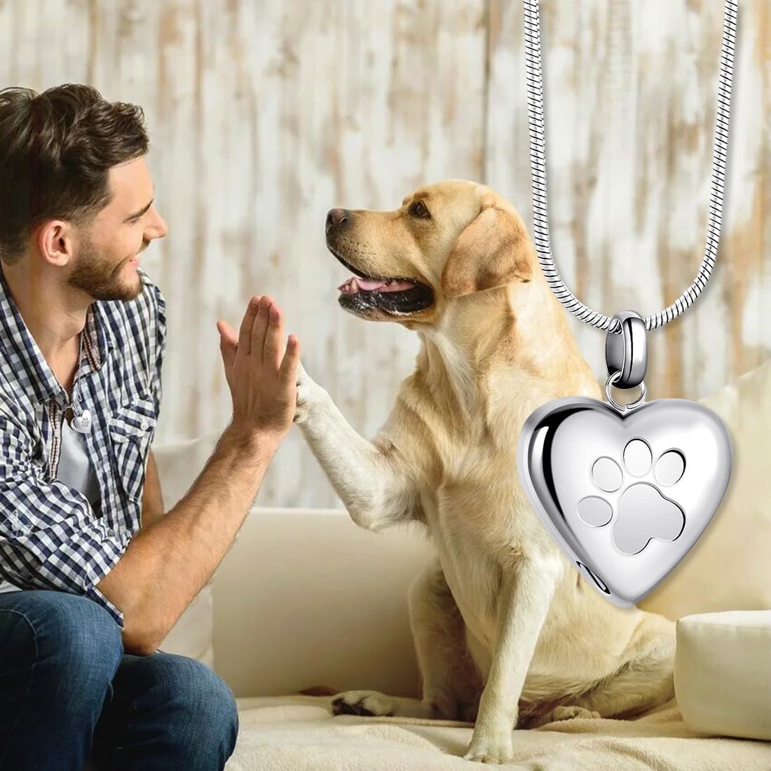 Gioielli Cremazione Animali Domestici Ceneri Ciondolo Stampa Zampa Animali Domestici Collana con Urna Forma Cuore Gioielli Commemorativi per Ceneri di Animali Domestici/Cane/Gatto（Argento）