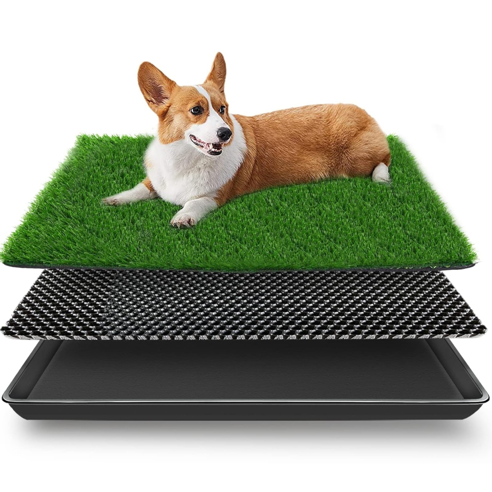 STARROAD-TIM 50X60 CM Dog Grass Pad with Tray for Indoor/Outdoor Large Potty Training Reusable Dog Training Pads Grass Pee with Tray is Reusable and Easy to Clean