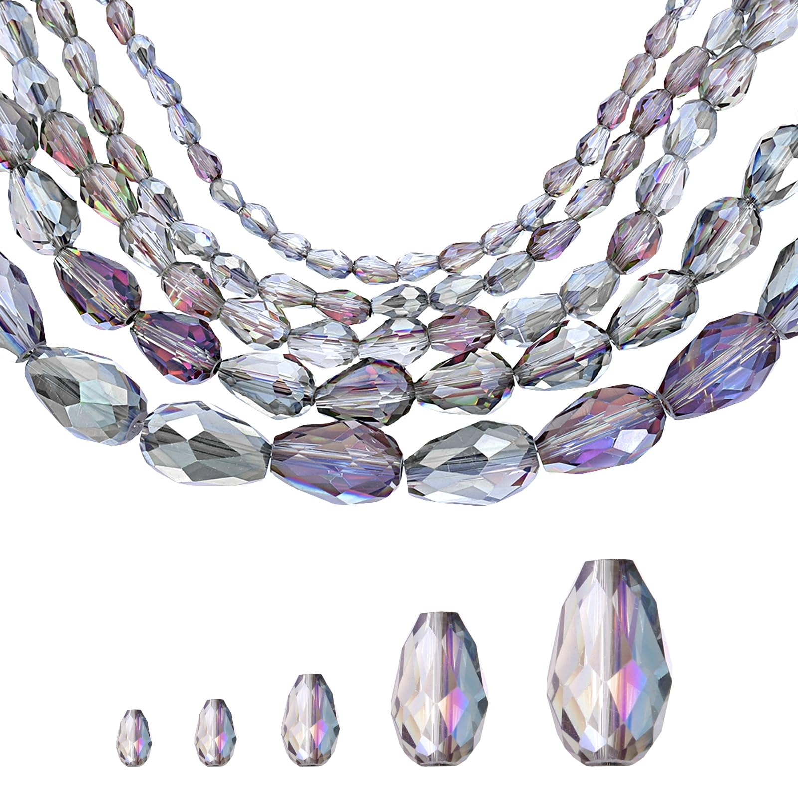 sourcing map 328 PCS Teardrop Crystal Glass Beads, 3x5mm Faceted Shape Crystal AB for Necklace Bracelet Earrings DIY Jewelry Crafts Making Supplies, Purple AB โ image 1