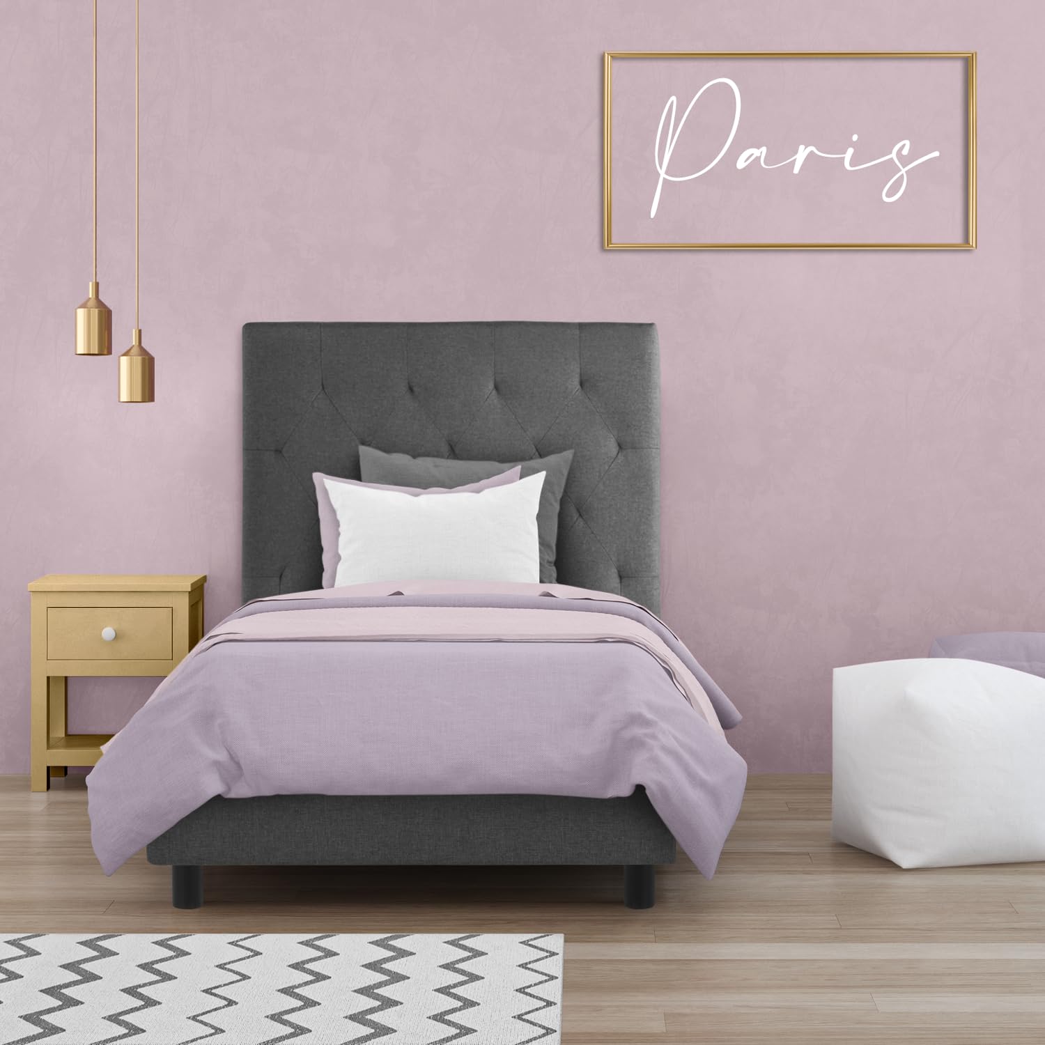 Letto Paris Singolo 80 x 200 PARIS, Grigio Ardesia, Marchio Italiano di Qualità, Doghe INDIPENDENTI Rinforzate, Materiali e Finiture PREMIUM, Sistema Doghe Antirumore, Montaggio Facile e Veloce