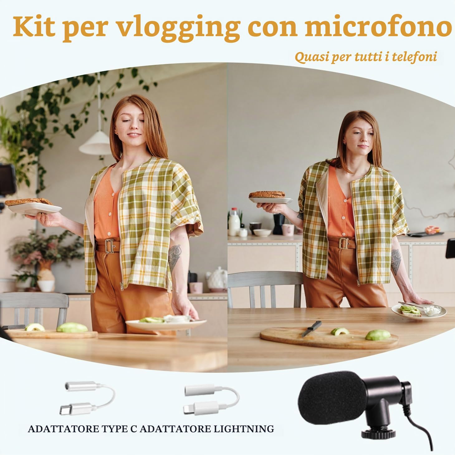 Kit video per smartphone, kit per vlogging, kit Youtuber, con microfono e treppiede leggero, 127 cm, con clip per telefono estensibile, telecomando compatibile con iPhone/smartphone/fotocamera…