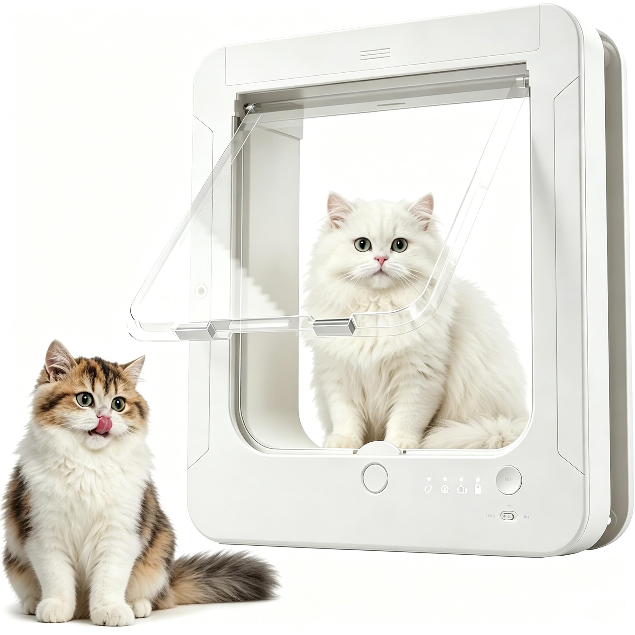 Microchip Cat Flap (Outer Size 11.5" X 10"), Activated Pet Door with Wind-Stopper System, Easy DIY Setup, 4 Way Locking Large Cat Flap Doors for Cat Breeds/Small Dogs white
