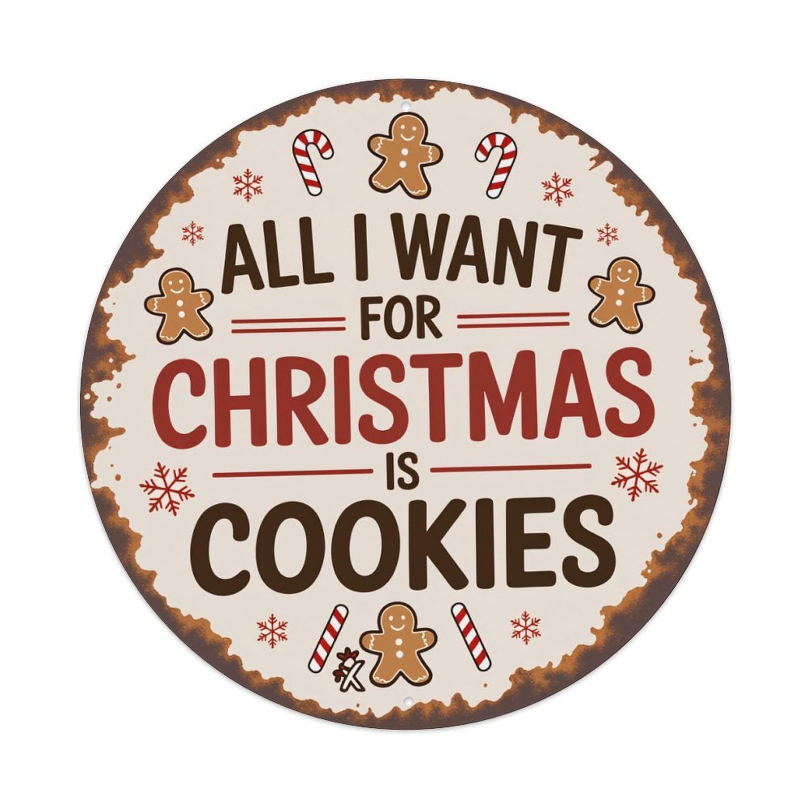 Christmas Cookies Gingerbread Candy Snowflake Round Tin Sign Vintage Metal Poster Retro Bar, Home, Man Cave, Kitchen, Laundry Room Wall Art Decor Gift 8x8Inch