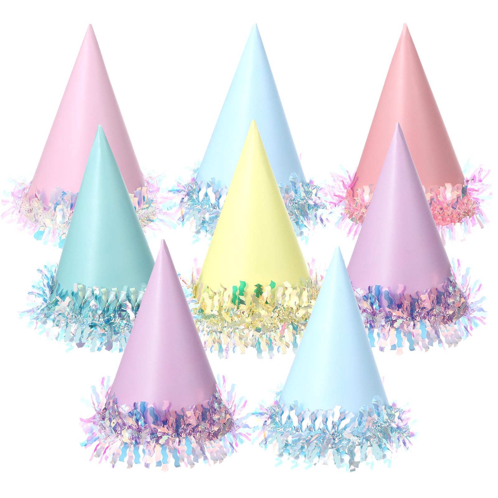 Regenbogen-Partyhüte, bunt, schillernd, aus Papier, mit elastischer Schnur, für Kinder und Erwachsene, Geburtstagsdekoration, Babyparty, Brautparty, Hochzeitstag, 24 Stück