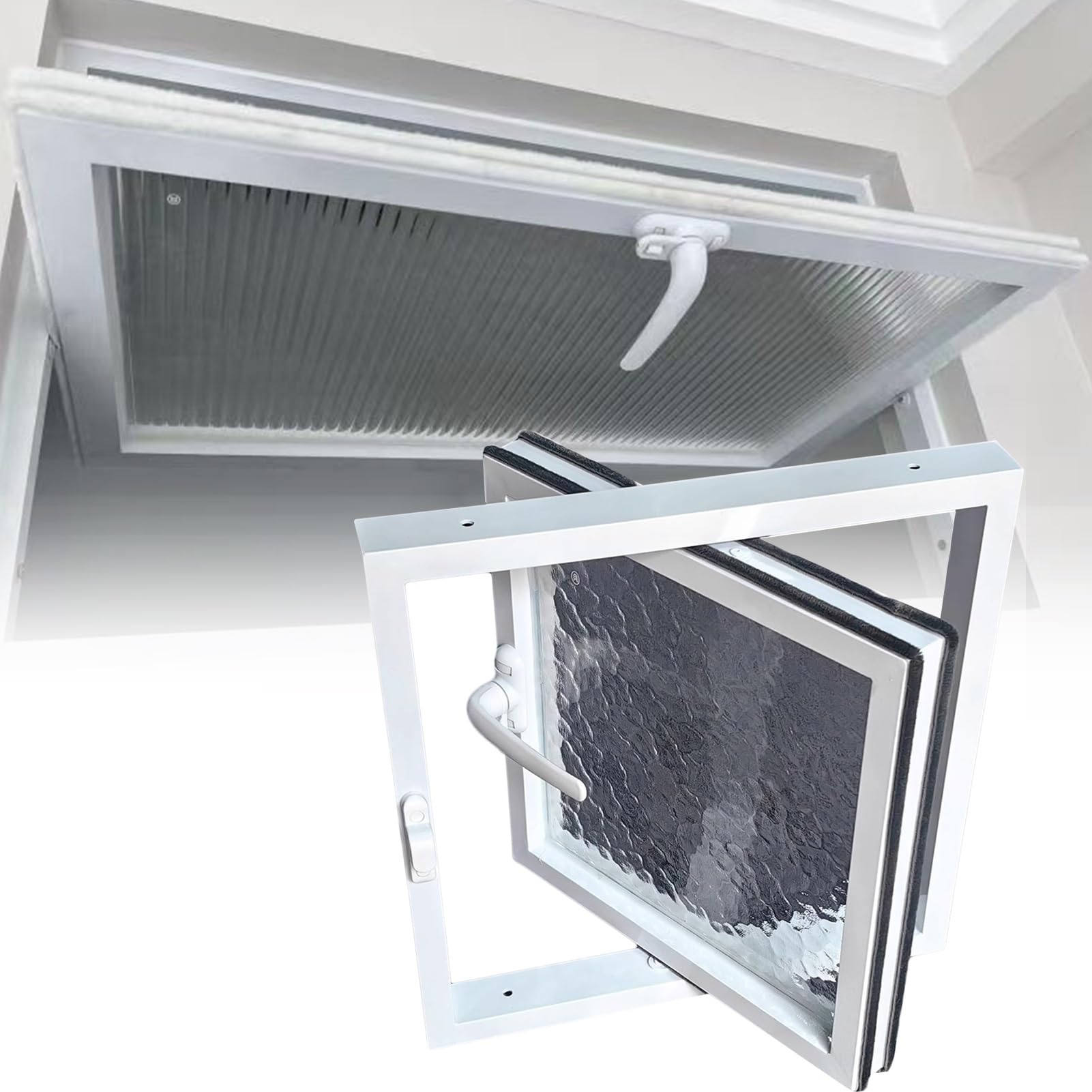 Finestra di ventilazione girevole a 360° per casette, pollai, serre e garage, in alluminio, 30 x 30 cm, finitura bianca