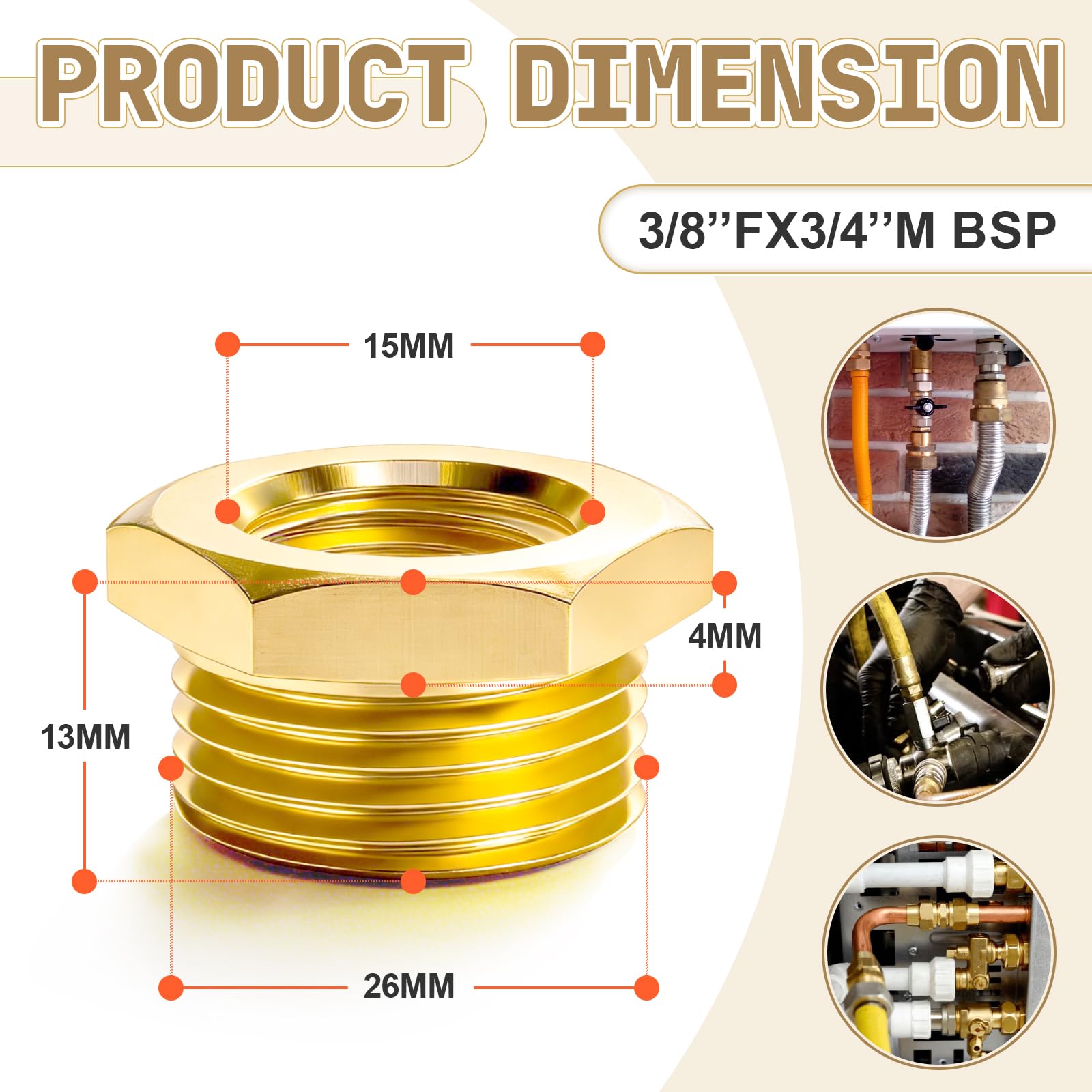 Bwintech 2 Uds 3/8 "hembra a 3/4" macho BSP rosca latón buje hexagonal conector reductor para conversión de conexión de tubería — view 2
