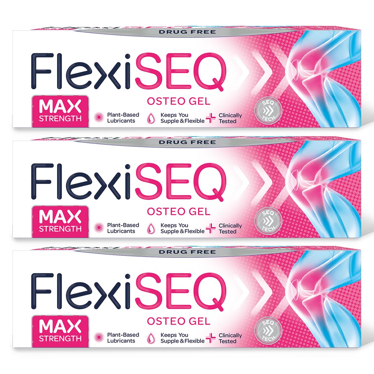 FlexiSEQ Max Strength Osteo Gel 50g x3, Drug Free, Topical Gel for Joints